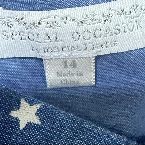 Star Sprinkled Chambray Blue Dress Criss-Cross Back Pull-On Size 14 - Picture 7 of 9